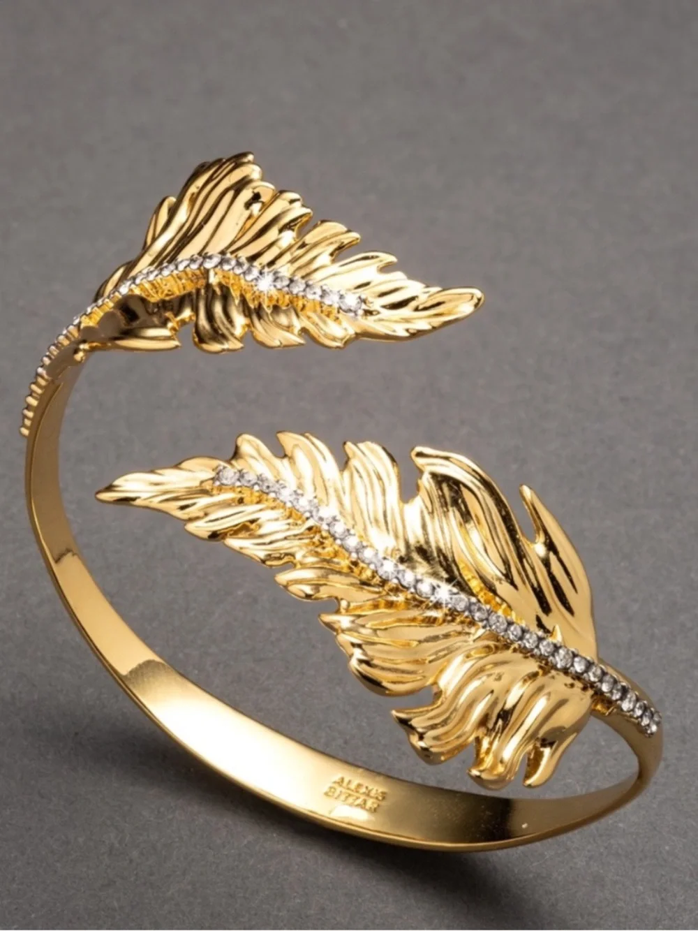 ALEXIS BITTAR • NEW Golden Swarovski Crystal Georgian Feather Bypass Bracelet